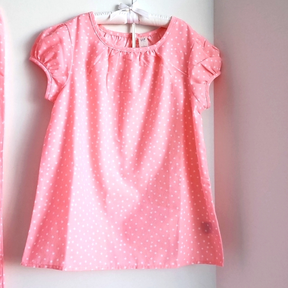 girls pajamas GAP 2 pc set polka stars pink white top and pants